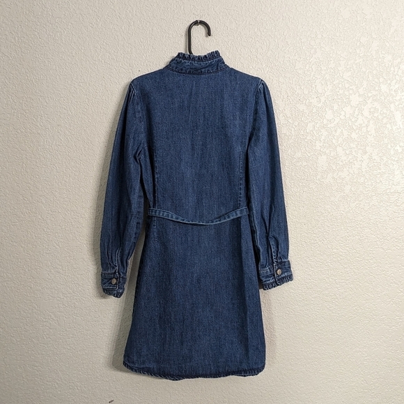 Gymboree Girl Blue Denim Jean Dress Button Down Long Sleeve Belted Pockets 8 - Picture 2 of 9